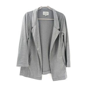 Haute Monde Gray Pinstripe Open Pockets Roll Sleeve Loose Jacket Size Large
